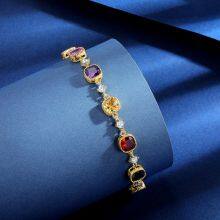 Beautiful Multi Shape Colorful Cubic Zirconia Link Chain Bracelets for Women Adjustable Trendy Hand Jewelry thumbnail-4