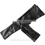 elbow length black leather half opera gloves