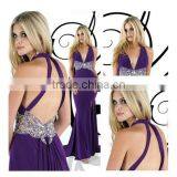 Backless Halter Design Front Silt Long Chiffon Dress - Size 2 to 26W thumbnail-1