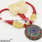 PRIME Royal Sapphire,Turquoise,Coral 18K Gold Plated Tibetan Bohemian Style Necklace