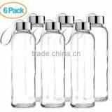 Glass Water Bottle 6 Pack 18oz Stainless Steel Caps With Carrying Loops thumbnail-1