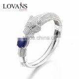 925 Sterling Silver Fashion Lapis Lion Head Bangle Bracelet SBG763W thumbnail-1