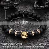 Hot Antique Crystal Rhinestone Leopard Head Lava Stone Buddha Bracelet thumbnail-2