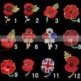 New Souvenir Poppy Flower Rhinestone Brooch
