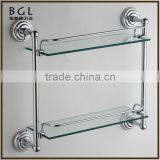 Stylish From India Zinc Alloy Chrome Plated Bathroom Accessories Wall Mounted Double Glass Shelf