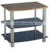 TV Table Unit - 2 Black Glass Shelves - Walnut Veneer Top thumbnail-1