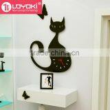 Wall Hanging Home Decorative Wall Mounted Clock New Diy Design Lovely Cat Shape Wooden Wall Clock thumbnail-2