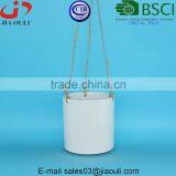 Glazed White Hemp Rope Ceramic Hanging Garden Pot thumbnail-1