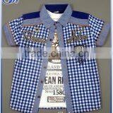 New Style Fashion High Quality Short Sleeve Plaid Boys Shirt+T-Shirt Set thumbnail-1