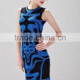 Sleeveless Blue Wave Pattern Slim Cotton Dress Latest Dress Designs for Ladies SR-D9785 thumbnail-2