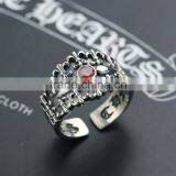Adjustable Personalized Cool Punk Jewelry Pokerface Silver Red Diamond Fashion Men's Ring thumbnail-3