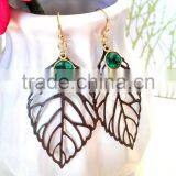 Shiny Smoke Black Earrings With Green and Silver Accents and Silver Feather Charm, Silver Feather Earrings, Black Green Earrings thumbnail-4