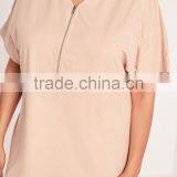 Plus Size Faux Suede Zip Up Shift Dress Nude Short Sleeve Sexy Elegance Split Curved Hem Dress thumbnail-5