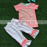 Baby Girls Boutique Clothing Girls Hello Deer Outifts Summer Clothes Short Sleeve Azect Ruffle Capri With Matching Hairbows thumbnail-1