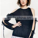 Woman New Stylish Long Hollow Out Sleeve Design High Quality Custom Sweaters for Autumn thumbnail-2