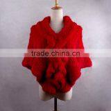 YR433 Women Stretch Real Rabbit Fur Cape Thick Knit Top Quality Fur Shawl thumbnail-5
