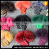 2017 New Genuine Lamb Skin For Fox Fur Cuff Women Wool Lined Leather Gloves