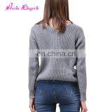 New Arrival Sexy Gray v Neck Ladies Fancy off Shoulder Custom Knitted Cashmere Sweater thumbnail-3