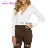 High Quality Long Sleeves Knitting v Neck White Women Jumpsuits and Rompers thumbnail-1