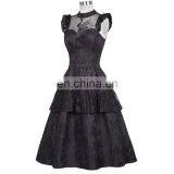 Belle Poque Retro Vintage Cap Sleeve High-Neck Sheer Bodice Black Lace Swing Dress BP000380-1 thumbnail-4