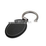 Oval Blank Tag Keychain Metal Black Leather Keyring for Making Logo