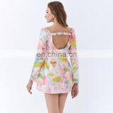 TWOTWINSTYLE Dress For Women Square Collar Long Sleeve Backless Print Hit Color Hollow Out Mini thumbnail-7