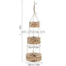 Hot Sale Natural Water Hyacinth 3 Tier Hanging Fruit Basket, Hanging Plant Basket Cheap WHolesale thumbnail-4