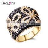 Black Butterfly Bow Pattern New CZ Crystal Top AAA Quality Pave Setting Jewelry Ring
