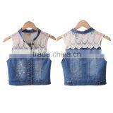 2016 High Quality Women Denim Top With Studs and Laces