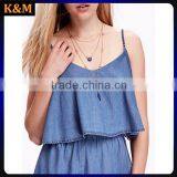 Chambray Overlay Dress Comfortable Dress Cute Dress thumbnail-1
