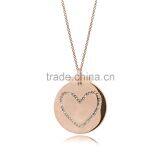 14K Rose Gold Plate With Genuine Crystal Stone Big Heart and Love Pattern in 925 Silver/Brass Customize Design