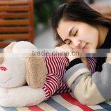 Thwartwise Hot-selling 90 130 and 150cm Beige Big Dog Head Plush Toy Doll Pillow With Red Stripe Cloth