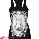 Wholesale Pinky Ladies With Corsets Printed Black Stringer Tank Top for Women thumbnail-4