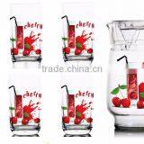 Classic Glass Water Jug Set 1400ml Fruit Color Printing Juice Glass Jug Set Drinking Glass Set thumbnail-1