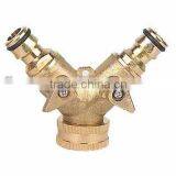 Solid Brass EU Standard Quick Hose Connector 1/2" 5/8" 3/4" Hose Regular High Quality Brass 2 Way Hose Connector With Valve thumbnail-1