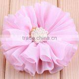 Hot Cutting Chiffon Flower With Pearl Bead Center for Kids Hair Accessories thumbnail-5
