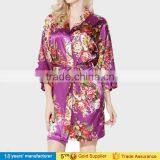2017 Fashion Summer Nightgown Sleepwear 100% Polyester Printed Floral Wedding Bride Bridesmaid Silk Satin Short Kimono Robes thumbnail-3