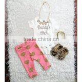 2017 Summer Style Cotton Baby Girls Clothes Cotton White Tops T-shirt+Gold Heart Shaped Stamping Pants Leggings 2pcs Outfits Set thumbnail-2