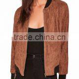 MGOO Custom Made Soft Faux Suede Bomber Jacket New Design Zippered Pockets Women's Leather Jackets thumbnail-4