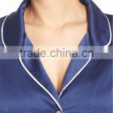 Hot Sale Women Long Pajamas Set Long Sleeve Button Top With Long Pants White Piping Pyjama Set Navy Blue thumbnail-5