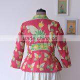 Handmade Vintage Kantha Boho Jacket in One of a Kind Fuschia & Green Print ~ Small thumbnail-3