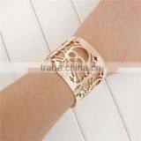 Gold Plated Cylinder Halloween Skeleton Skull Hollow Open Cuff Bangles Bracelets thumbnail-3