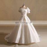 Classical New Design Short Sleeve A-line Satin Wedding Dress Long Train thumbnail-1