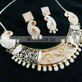 Dashing Piece Gold Plated American Diamond Jewelry Necklace Earrings Set thumbnail-1