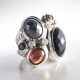 Designs Inspired DY 925 Silver Black Stone Oval Stone Mosaic Ring