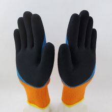 Thicked Polyester Knitted Blue and Black Foamed Latex Palm and Fingers Double Coated Safety Work Gloves thumbnail-3