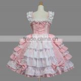 cute pink harness cotton wrinkles middle waist fancy princess girls Lolita Dress Cosplay Costume