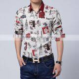European Style Coffee Button English Words Printed Men Long Shirt thumbnail-2
