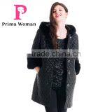 Winter Women Medium Length Embroidered Coat With Detachable Beaver Rabbit Skin Hat Overcoat thumbnail-2