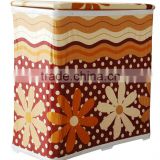 Square bathroom foldable hamper, brown flower design knock-down hamper with macthing shower curtain and bath mats